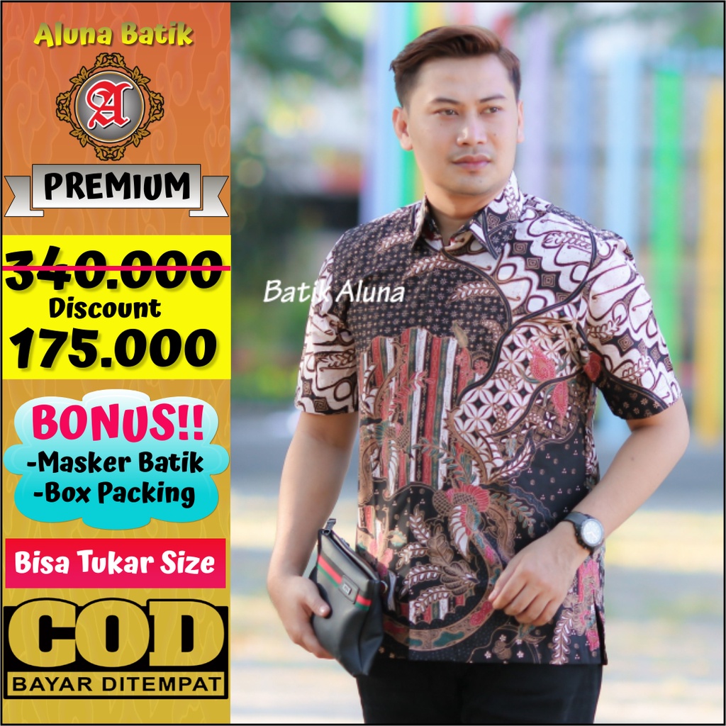 Baju Batik Pria Lengan Pendek Premium Busana Batik Pria Batik Aluna PD 009