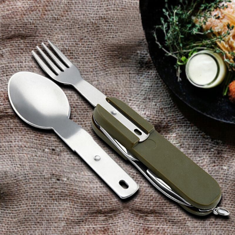 YGRETTE - EDCGEAR Sendok Garpu Pisau Lipat Spoon Fork Knife Foldable Portable Set Army Military Camping Tools Pocket Knife EDC Multifungsi 7 in 1