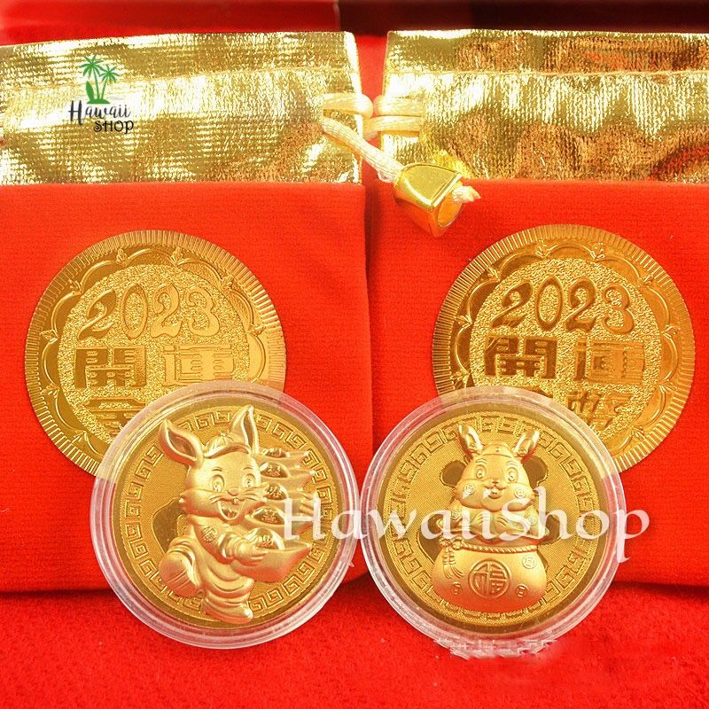 Angpao Emas Koin Logam Asli Imlek / Sincia tahun 2023 Shio Kelinci Rabbit