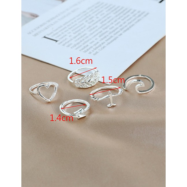 LRC Cincin Set Fashion Silver Alloy Aircraft Love Leaf Ring Set K39448