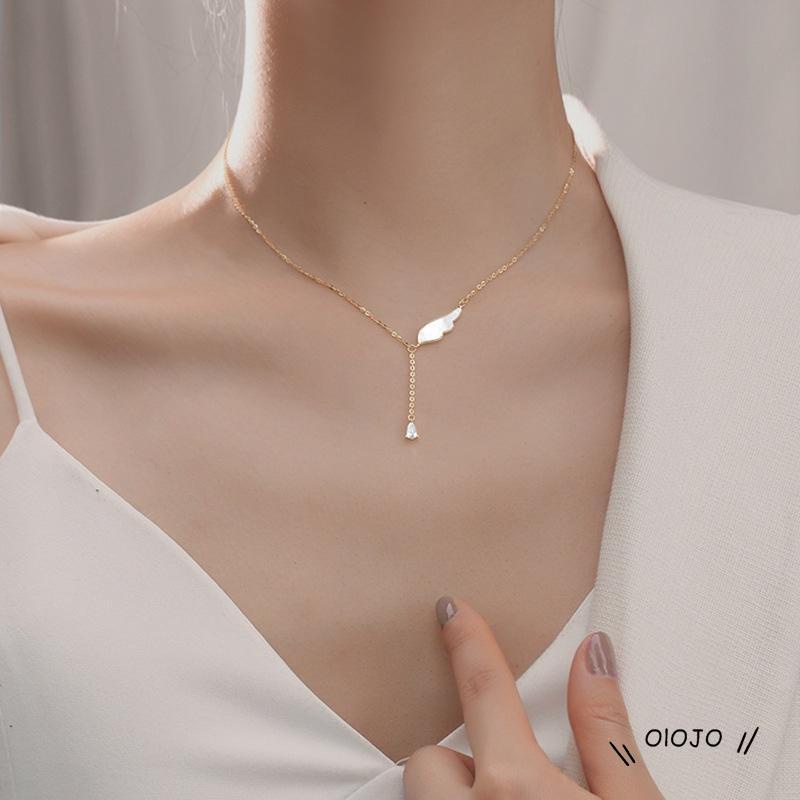 【COD】Kalung Rantai Clavicle Simple Dengan Liontin Sayap + Rumbai Untuk Wanita