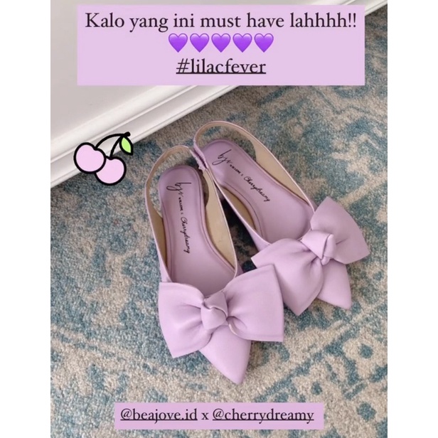 Odette Lavender Purple Lilac Pointy Flat Shoes - Beajove x CherryDreamy - Sepatu Flats Ribbon Pita U