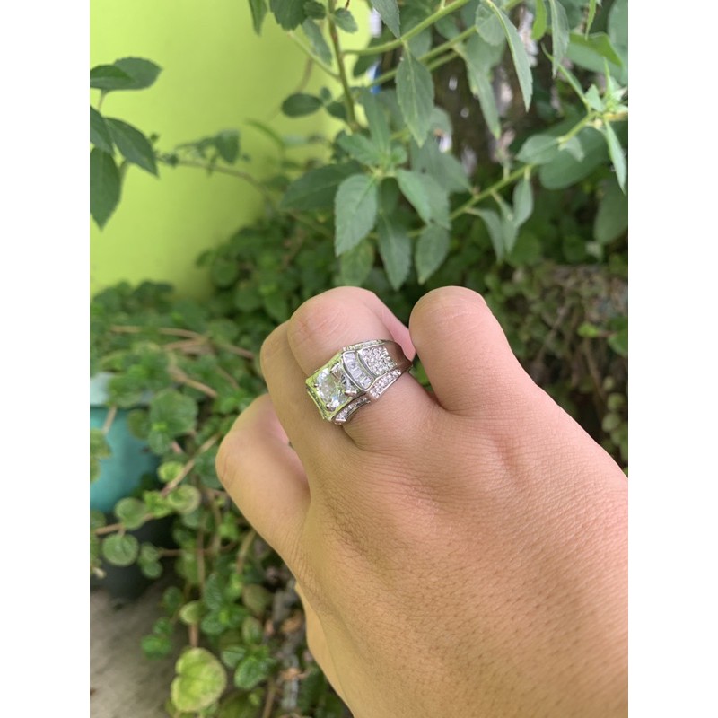 Cincin Pria Berlian Cubic Zirconia Mewah BlingBling Kantoran Ring Perak Campuran