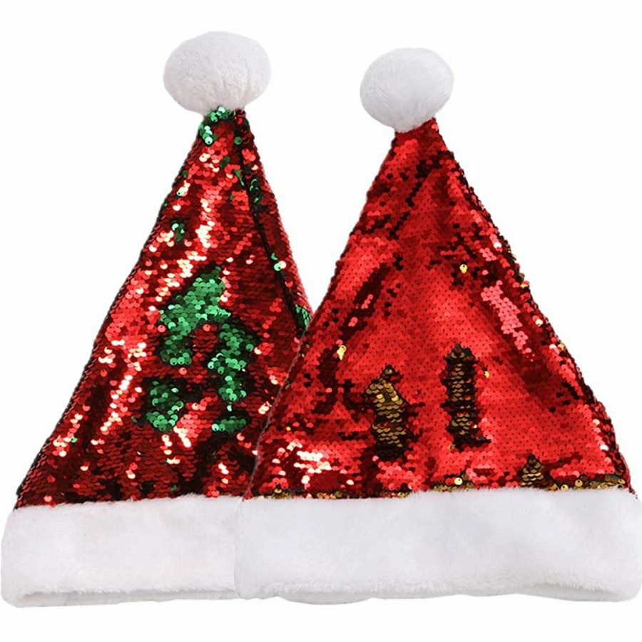 Christmas Hat reversible sequin santa Hat Topi Natal Glitter 2 warna