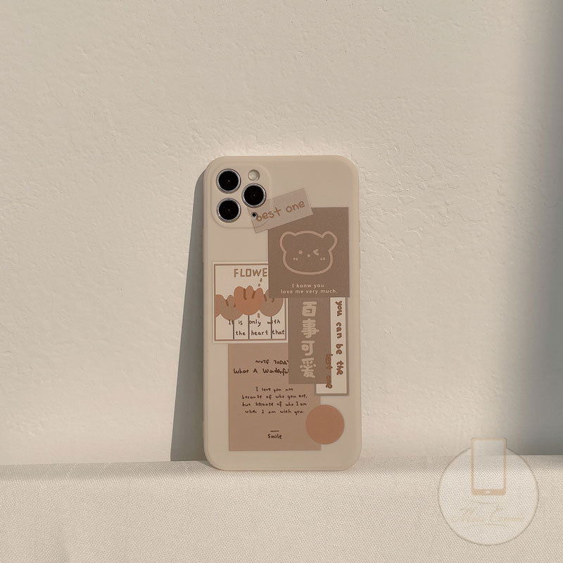 Casing Soft Tpu Case Kompatibel Untuk Iphone11 12 13 14 Pro Max 6 6S 7 8 Plus iPhone XR X XS Max SE 2020 Ins Batu Putih Beruang Lucu Kubus Lurus Soft Case