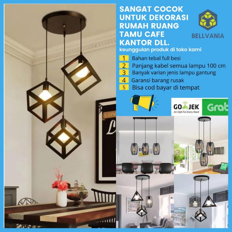 Bellvania Lampu Hias Gantung Minimalis Modern Plafon Ruang Tamu Cafe Kap Diamond Vintage Outdoor Estetik