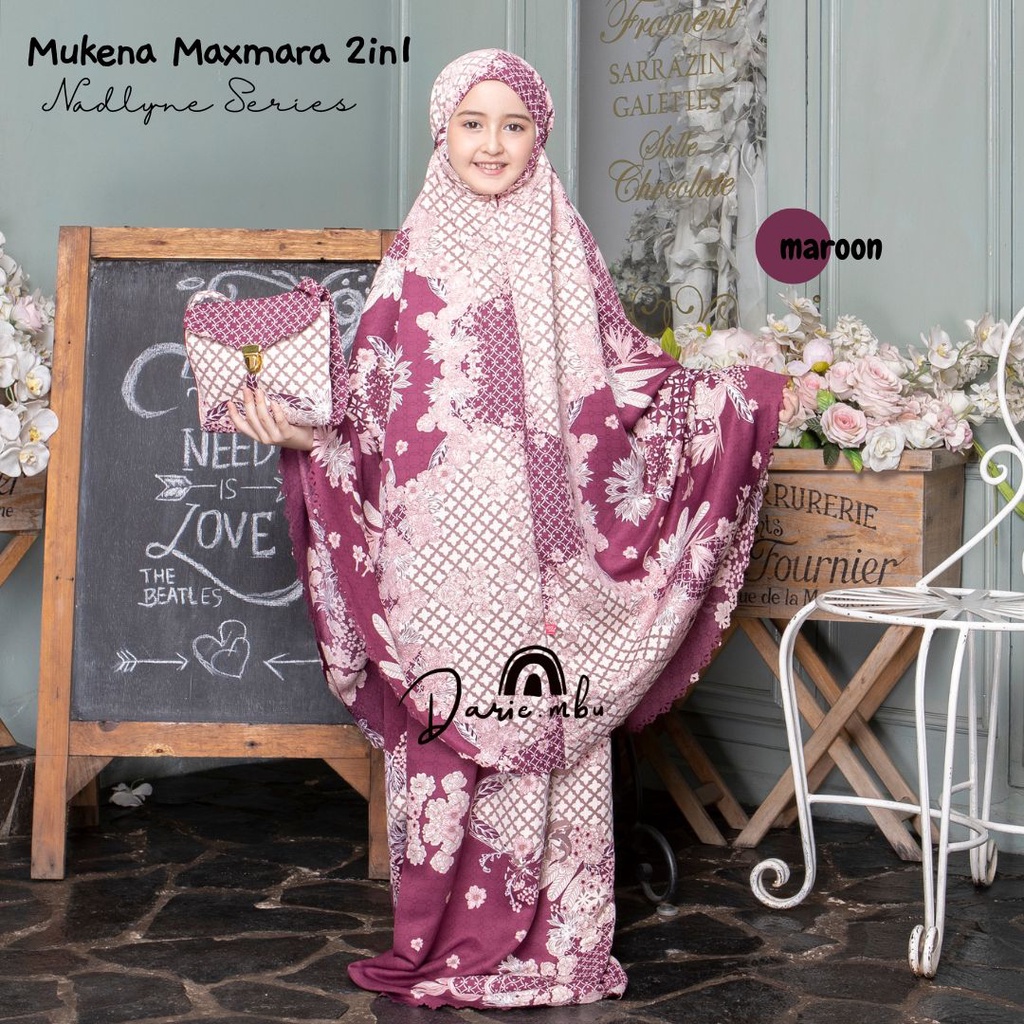 Mukena Anak Maxmara Luxury 2in1 Nadylne Printing Premiun Laser Cut Mewah Tas Sajadah