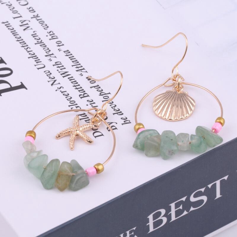 Anting Kait Gantung Desain Lingkaran Besarrumbai Kerang Gaya Boho Untuk Wanita