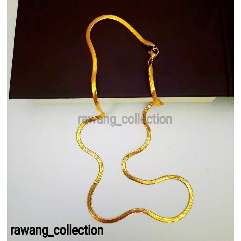 Kalung Titanium Pria Wanita Anti Karat Selamanya Silver/Gold/Hitam Pipih 45/50/60Cm