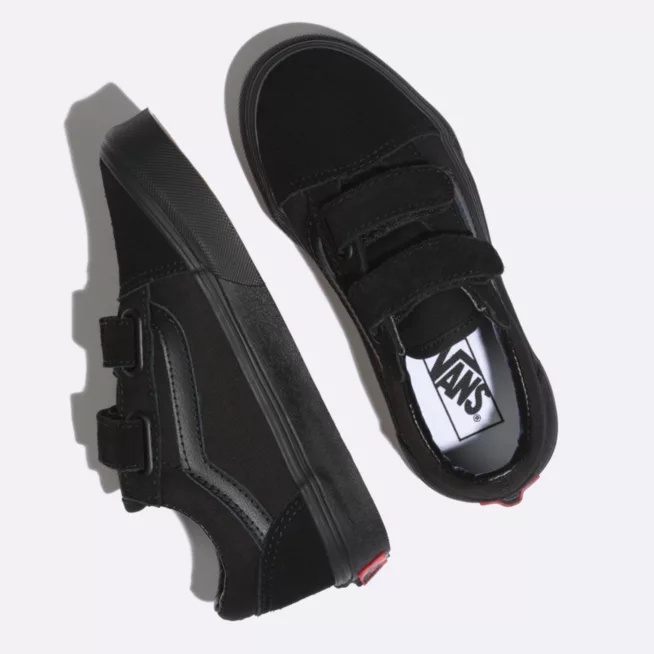 Sepatu Anak Laki Laki Velcro Full Black Sneakers Vans Oldskool Hitam Polos Sepatu Sekolah Pria Wanita