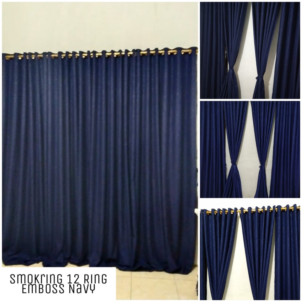 Gorden Smokring Embos Katun Warna Biru Navy 12 Lubang Smokring