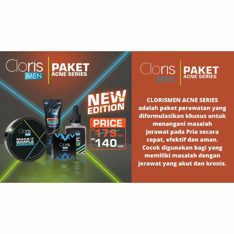 CLORISMEN ACNO SERIES CLORIS MEN Paket Acno Perawatan Wajah Berjerawat Skincare Pria Atasi Jerawat Komedo Beruntusan Dan Bopeng Bekas Jerawat Flek Hitam Meregenerasi Kulit Wajah Kembali Mulus Original BPOM-4