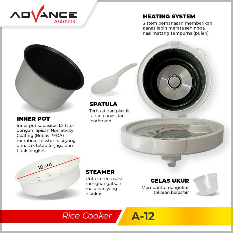 Advance Magic Com 1.2 Liter 3in1 / Rice Cooker 1.2L A-12