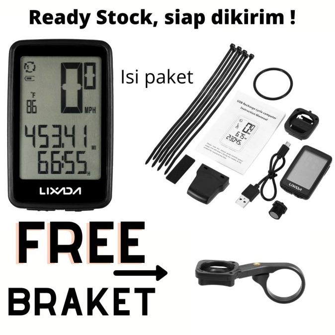 Lixada USB Rechageable Wireless Speedometer Sepeda Lipat MTB Road Bike