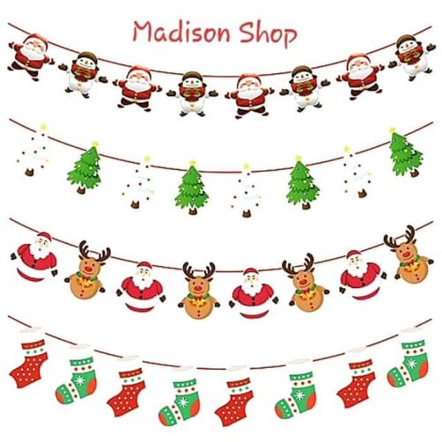 Banner Merry Christmas Santa Rusa Snowman Dekorasi Natal Murah Kado Garland Natal Merry Christmas Murah Ornamen Natal Harga Grosir