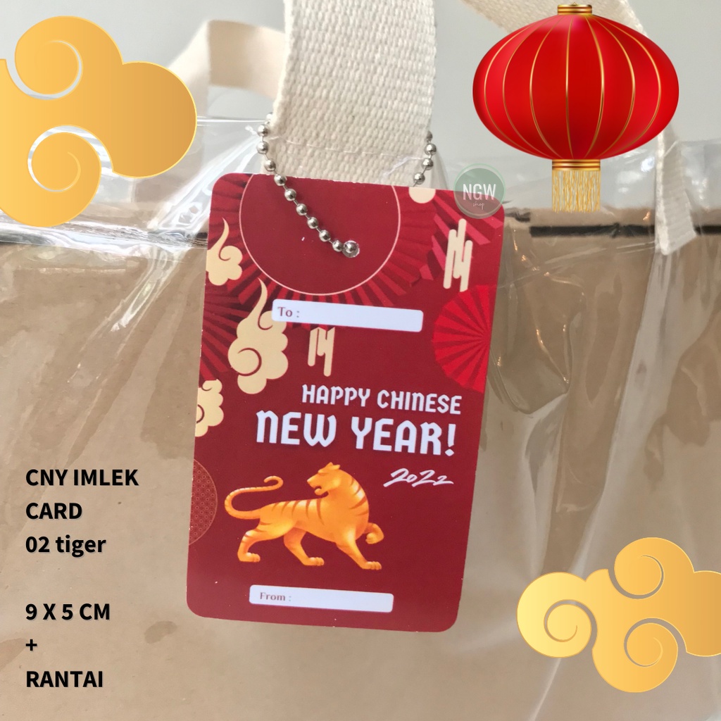 Kartu imlek CNY tag card tiger + rantai set merah hampers goodie bag