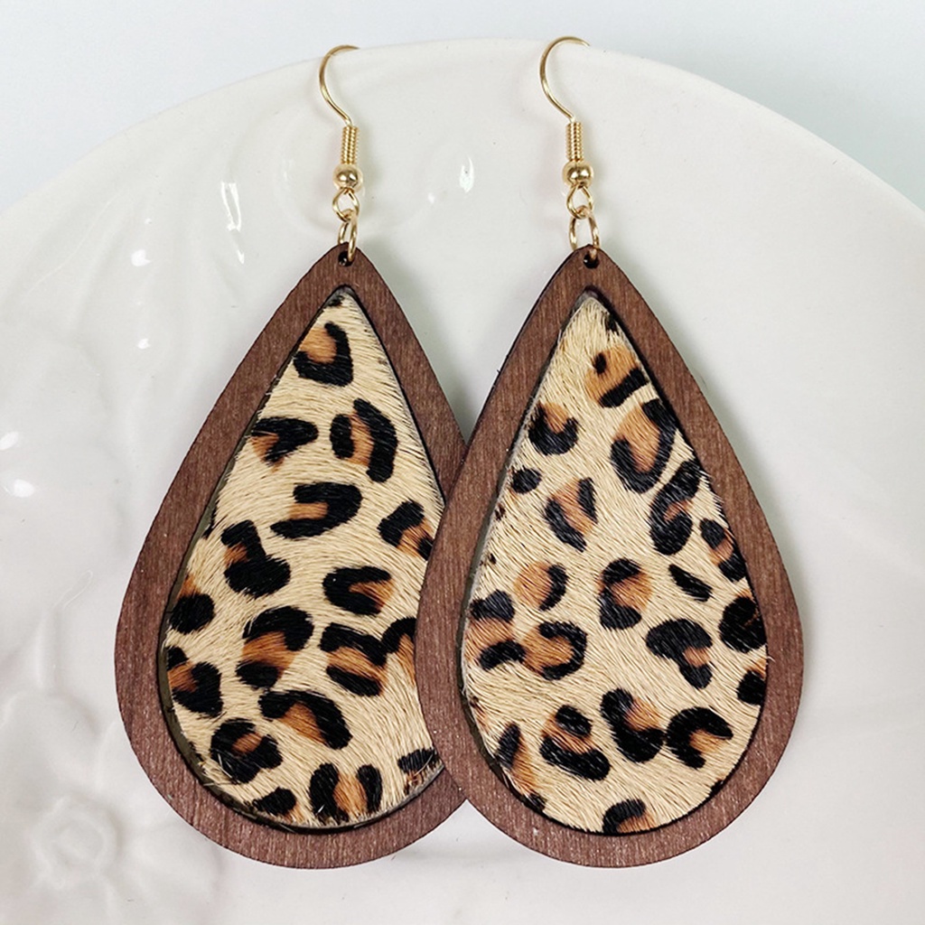 Hu Hu Hu Hu Hu Alat Bantu Pasang Kacamata♡ 1 Pasang Anting Kait Gantung Bentuk Tetesan Air Motif Leopard Gaya Bohemian Untuk Wanita