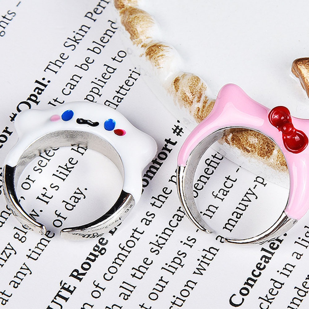 1pc Cincin Model Terbuka Desain Telinga Kucinganjing Kartun Warna Putihpink Untuk Wanita