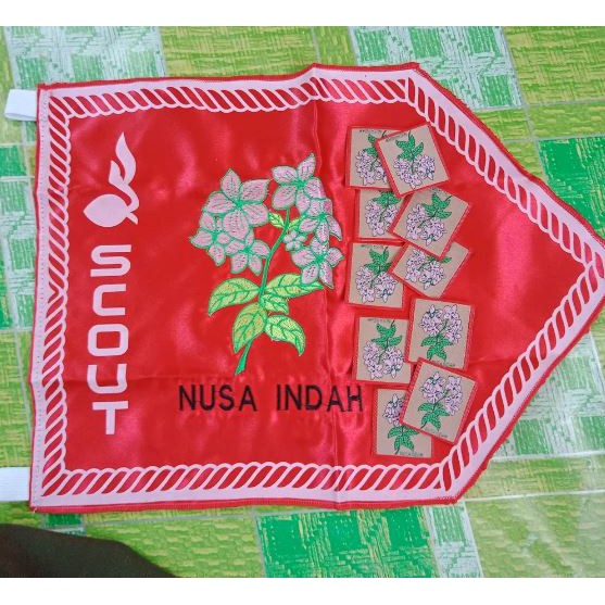 1 Set Bendera Regu + Tanda Regu Bunga Nusa Indah Pramuka Bordir Bedge Regu Bed Bet Regu Putri