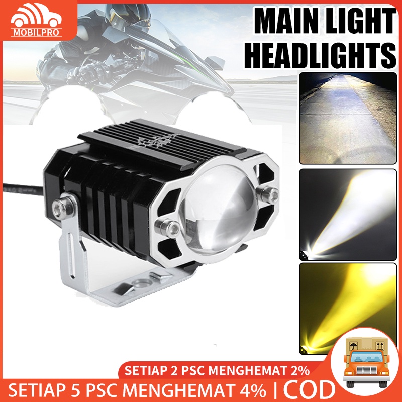 12V/24V Lampu Tembak Laser LED D2 Mini Kotak 2 Mode High Low Putih+Kuning 12W Motor dan Mobil Waterproof Lampu