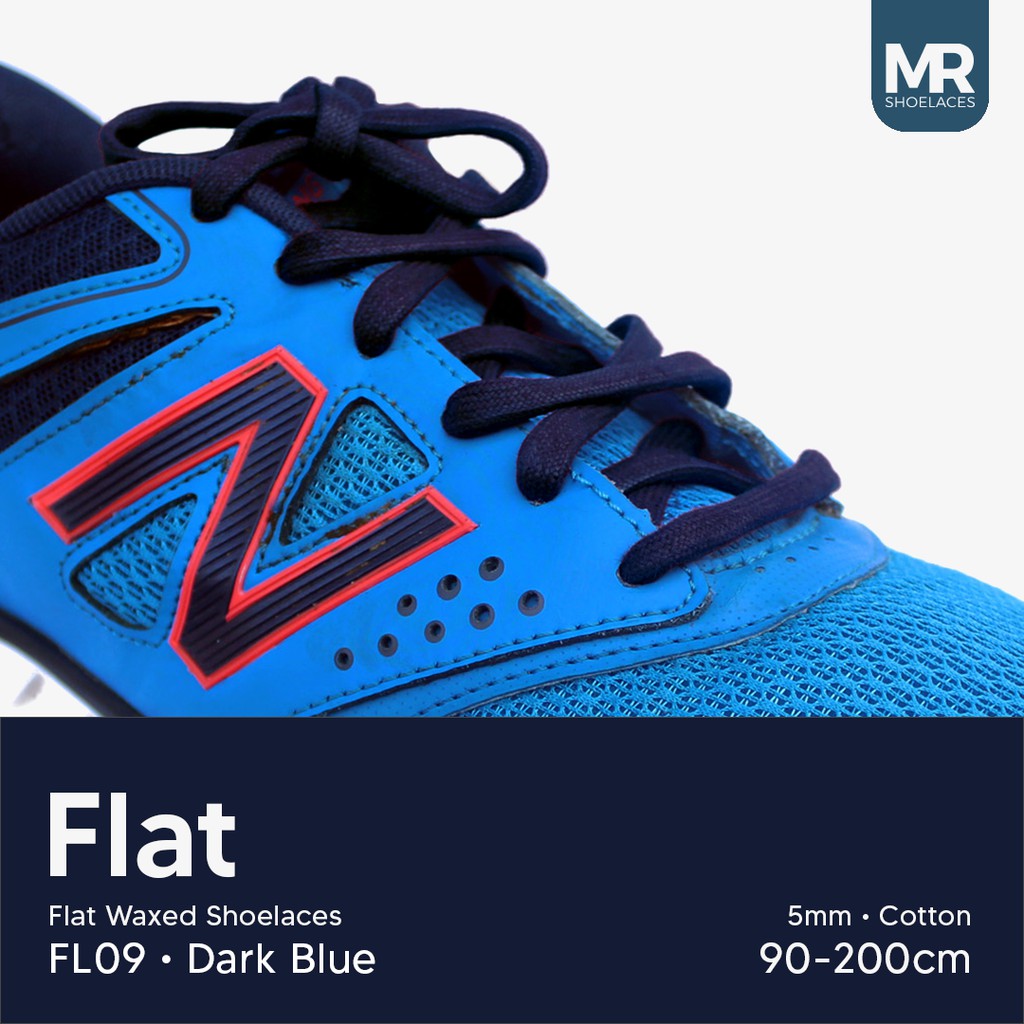 MR Shoelaces FL09 Dark Blue Biru Tua Tali Sepatu Lilin 5mm Gepeng Flat Pipih (Waxed Laces) 90cm 100cm 120cm 150cm 180cm 200cm (Waxed Laces) - Premium Shoelace