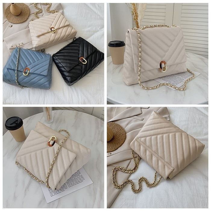 BJ15248 - BEIGE/BLACK/BLUE - TAS BAHU SLEMPANG SHOULDERBAG TALI RANTAI ELEGAN IMPORT TERMURAH JAKARTA ELJ5248 BQ2932 JT6024 LT1961 CR7799 GT1964