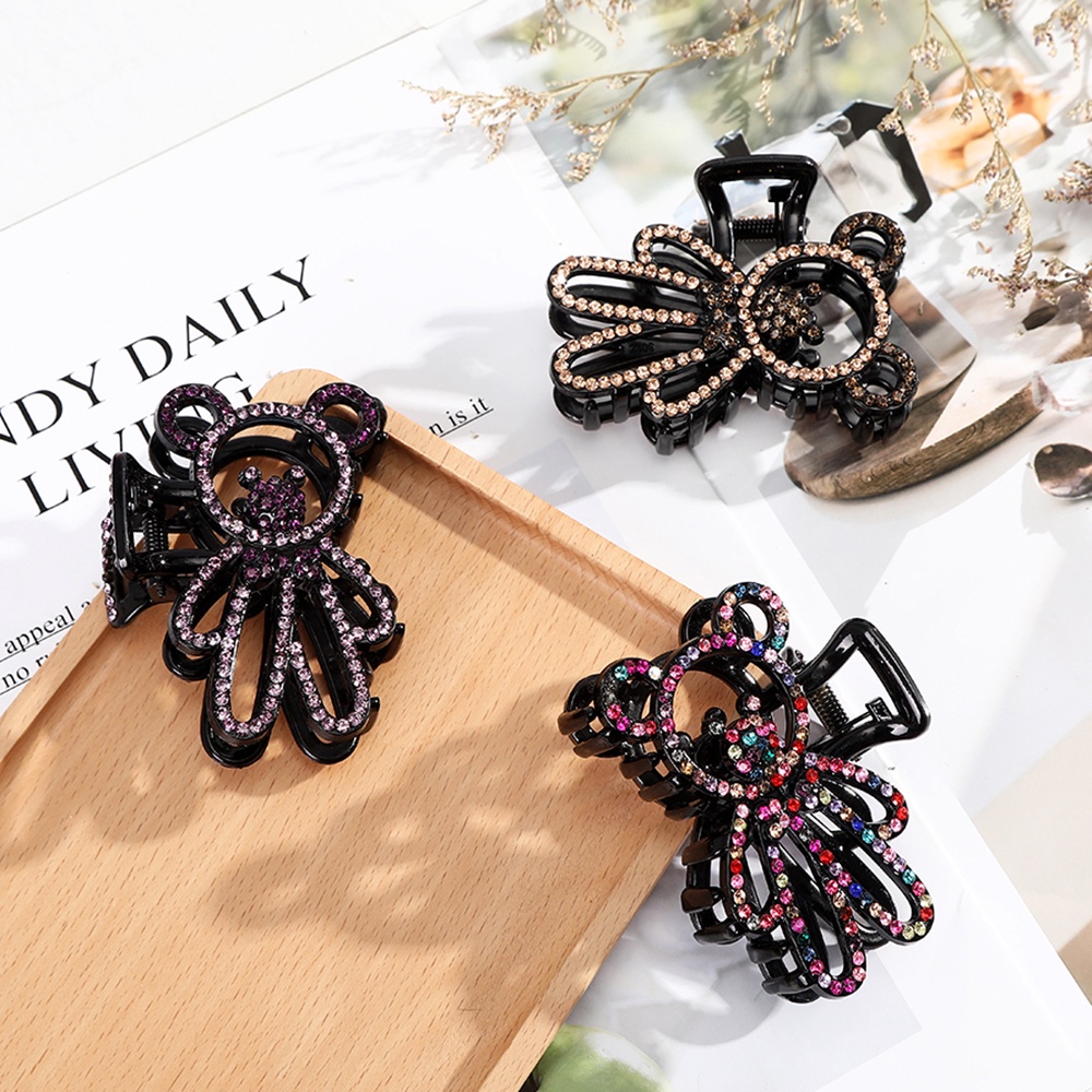 Jepit Rambut Bentuk Beruang Aksen Kristal Berlian Imitasi Untuk Wanita