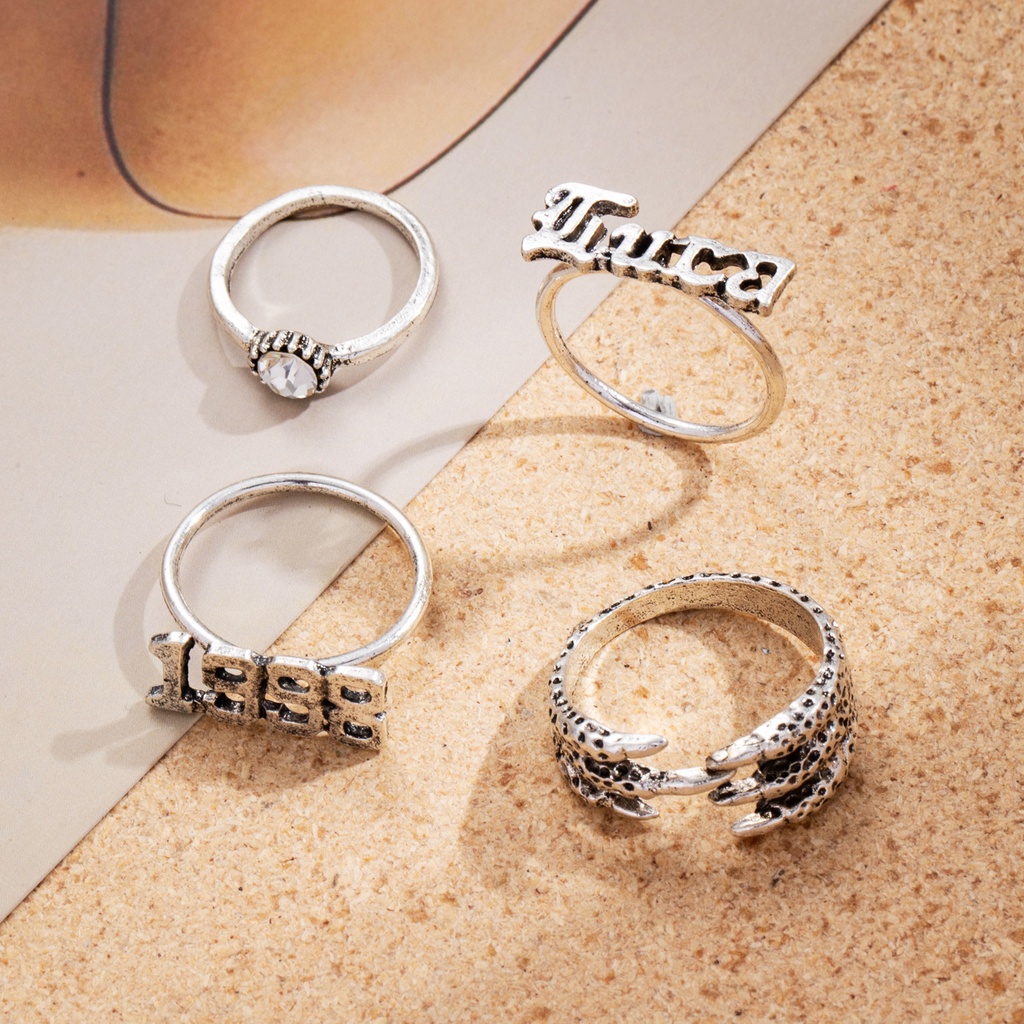 4pcs ring set punk exaggerated eagle claw numbers and letters to make old rings