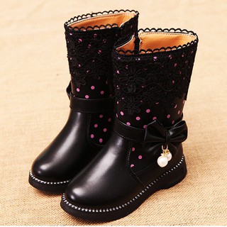  Sepatu  Boot  Anak  Perempuan  Ribbon Lace Pearl Tie Import  