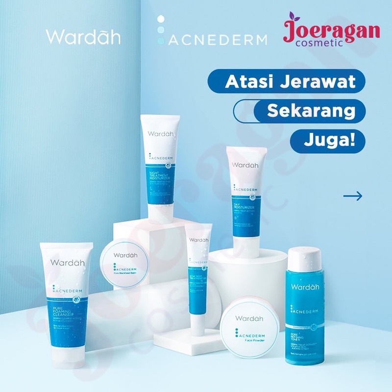 WARDAH Acnederm Series - Pure Foaming Cleanser | Refining Toner | Day Night Treatment Moisturizer Cr