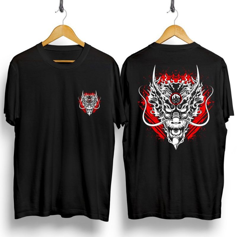 Fourfashion Kaos Pria Kaos Distro FIRE HEAD DRAGON Black CN888