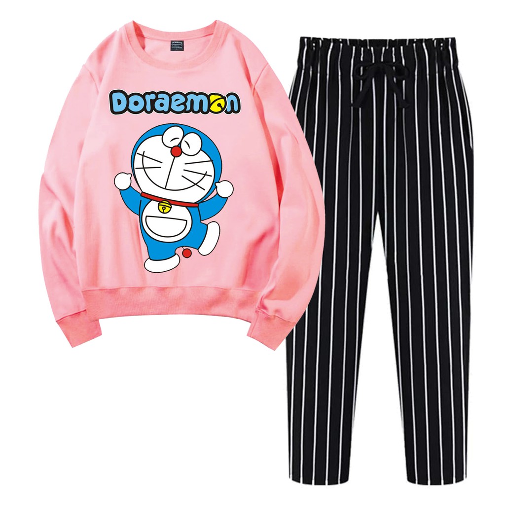 BESS - Baju Setelan Wanita Murah / Setelan Sweater + Celana Salur Hitam - DORA DANCE