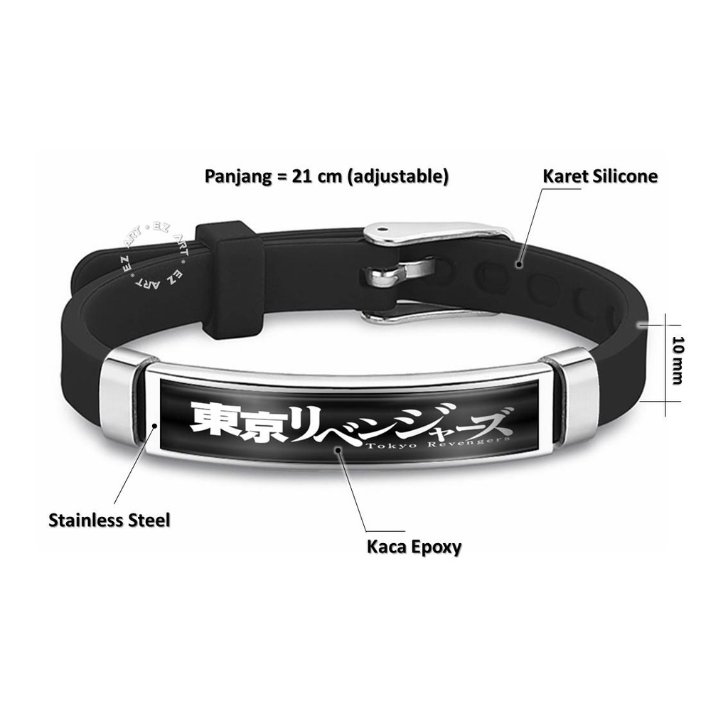 GELANG ANIME TOKYO REVENGERS KARET SILICONE PLAT STAINLESS STEEL KACA EPOXY MODEL SABUK STRAP