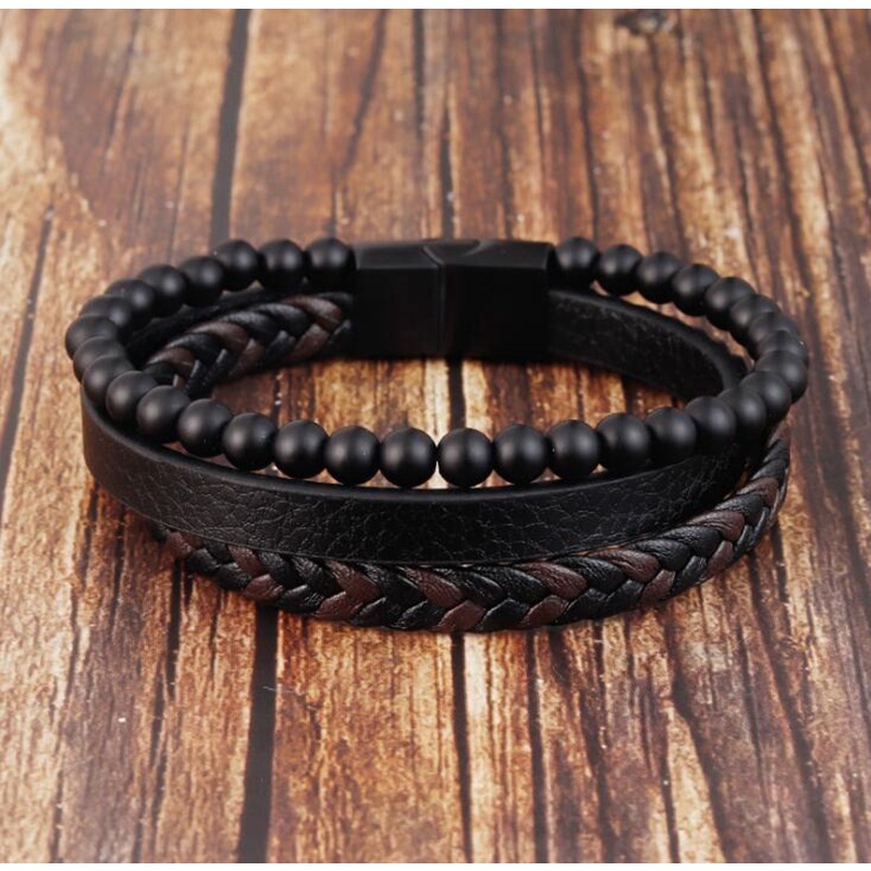 Gelang Multilayer Bahan Kulit Handmade Gaya Klasik Untuk Pria