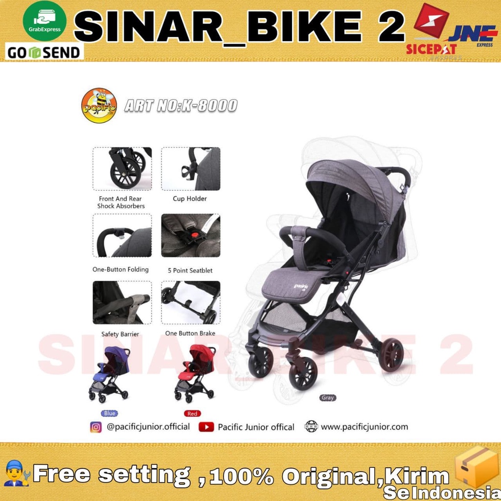 Kereta Bayi Pacific K8000 New Born-3 Tahun Duduk Rebahan Tidur One Push Fold Stroller One