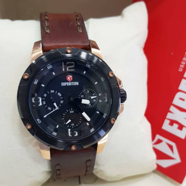 Jam tangan expedition e6698 leather wanita rose gold