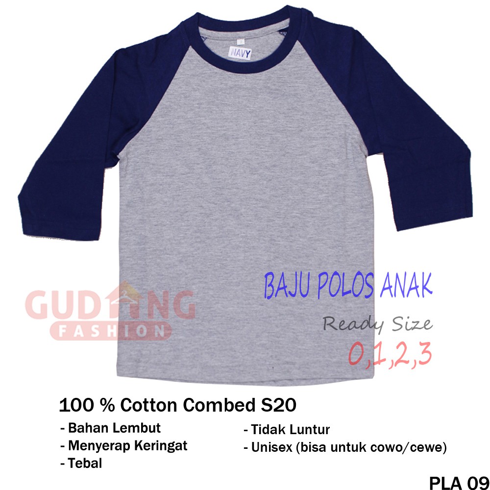 Kaos Polos Anak Lengan Raglan - PLA 09