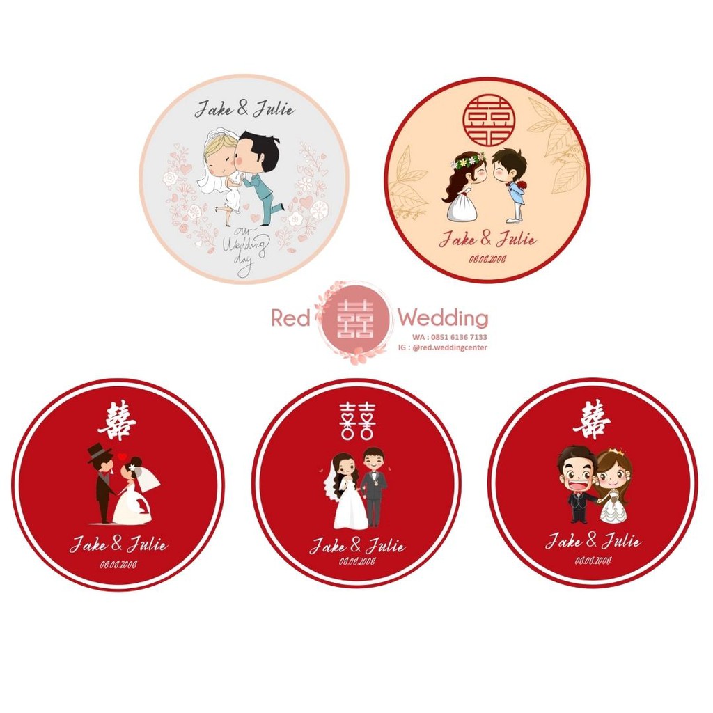 [D1-D6] Custom Sticker Merah Wedding Sangjit Shuang Xi Custom Nama Groom Bride dan Tanggal Pernikahan UKURAN 4CM / 5CM / 6CM