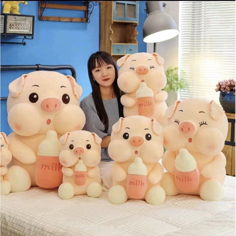 Boneka Pig Bottle Milk Terbaru Viral Boneka Babi Pegang Botol Susu Murah Lembut Lucu Berlabel SNI