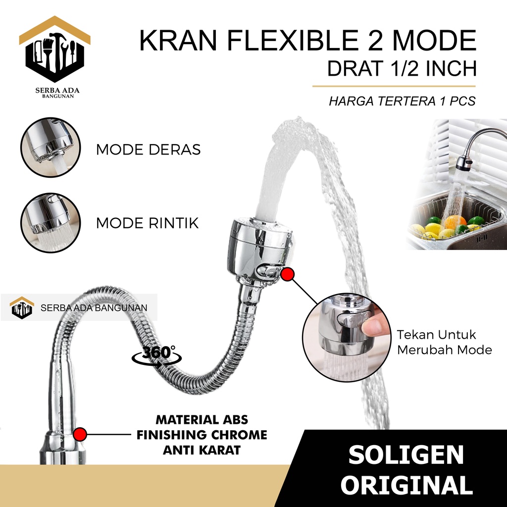 Kran Angsa Fleksibel NEW SOLIGEN PVC Keran Air Cuci Piring Tembok Sink Flexible WS2-W WS4-W WS1-W WS1-B