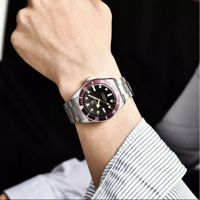 Jam Tangan Pria Benyar Original Homage Black Bay Rivet Steel Bracelet Bisnis Sporty