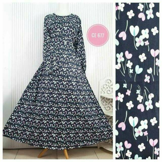 Gamis Dewasa Bahan Katun Jepang | Gamis Motif Bunga Cantik