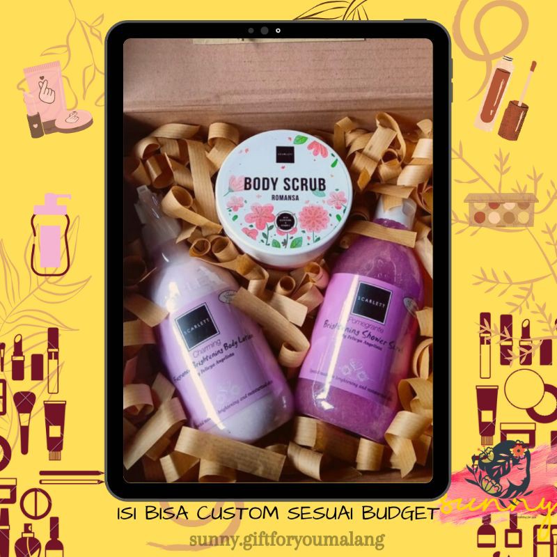 CUSTOM GIFT BOX SKINCARE SCARLETT LOTION SHOWER SCRUB SERUM ULTAH WISUDA ANNIV HAMPERS UNIK MALANG