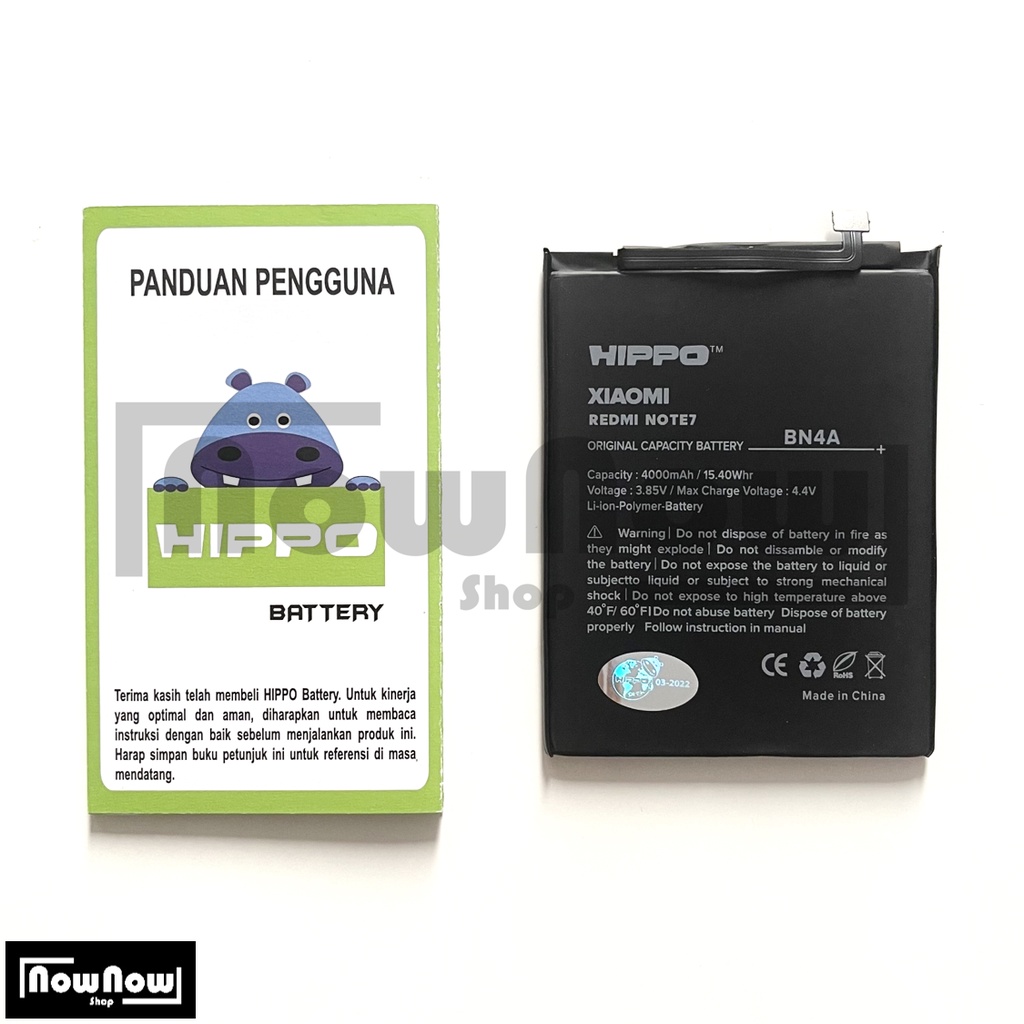 Baterai Hippo Xiaomi Redmi Note 7 / Note 7 Pro / Note 7s BN4A BN 4A 4000 mAh Garansi Resmi Hippo Original Batre Batrai Battery HP