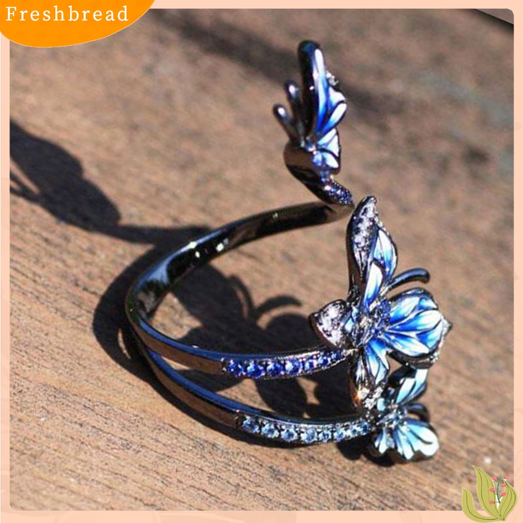 Terlaris Adjustable Ring Elegant Open-end Design Three Blue Butterflies Ring Jewelry for Party