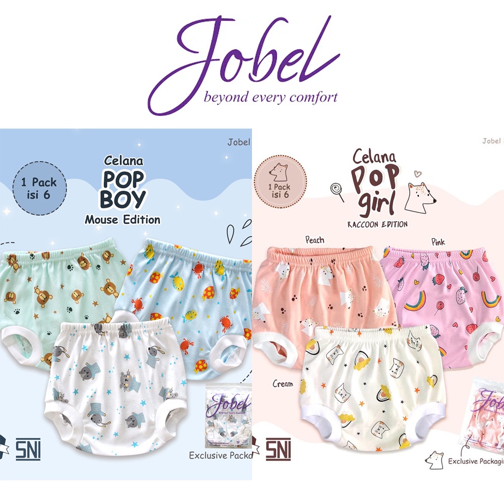 Jobel Celana Pop Bayi Raccoon Girl &amp; Mouse Boy 1pack 6pcs Celana Anak Perempuan &amp; Celana Anak Laki Laki