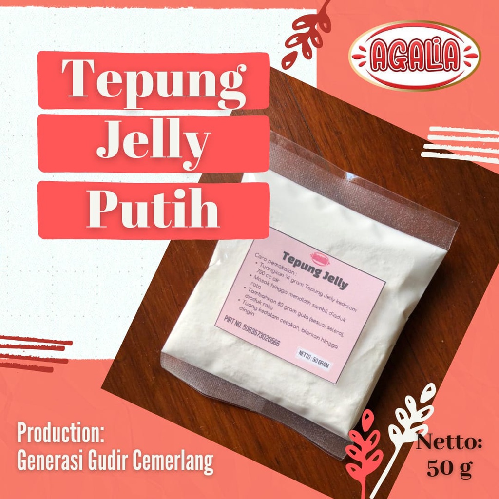 

Tepung Jelly Putih Plain Agalia 50g Curah Kemasan Ekonomis Bahan Puding Jelly art Pudot Permen