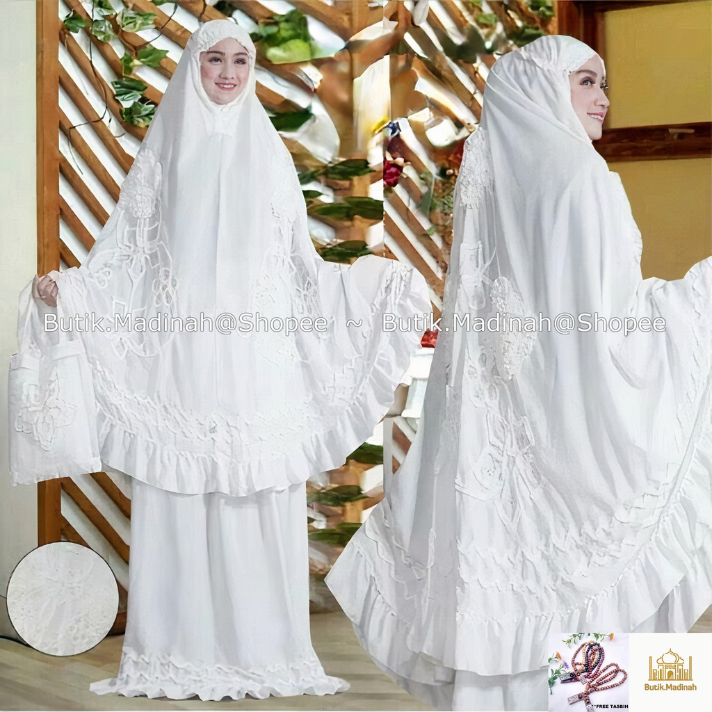 BUTIK.MADINAH MUKENA DEWASA GHAISANI ROSELLA MOTIF BUNGA TIMBUL