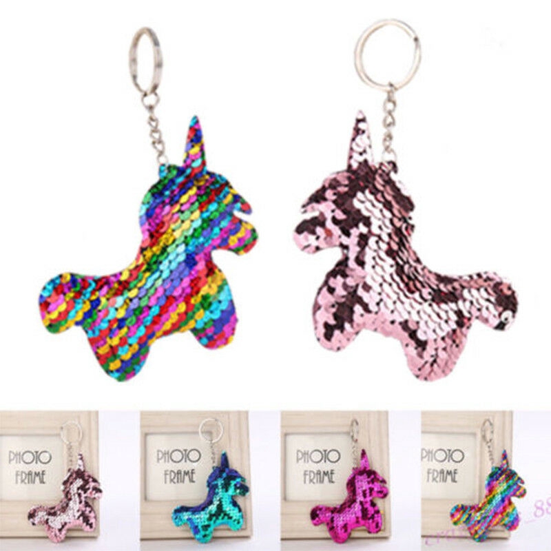 Fashion Lucu Shiny Unicorn Pendant Keychain Glitter Sequin Pony Key Chain Untuk Wanita Tas Liontin Aksesoris Ponsel Dekorasi Keyring