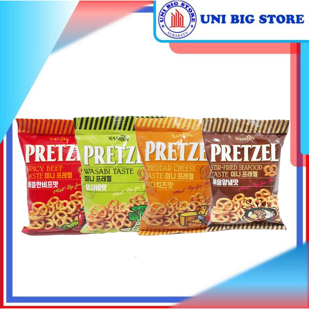 

SAMJIN Pretzel Keju Korea Stir - Fried Seafood - Spicy Beef - Wasabi - Cheddar Cheese 85 gram